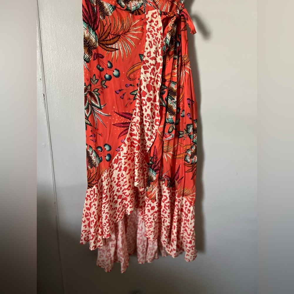 New FARM Rio Vibrant Orange Floral High Low Dress 100% viscose - Picture 6 of 8